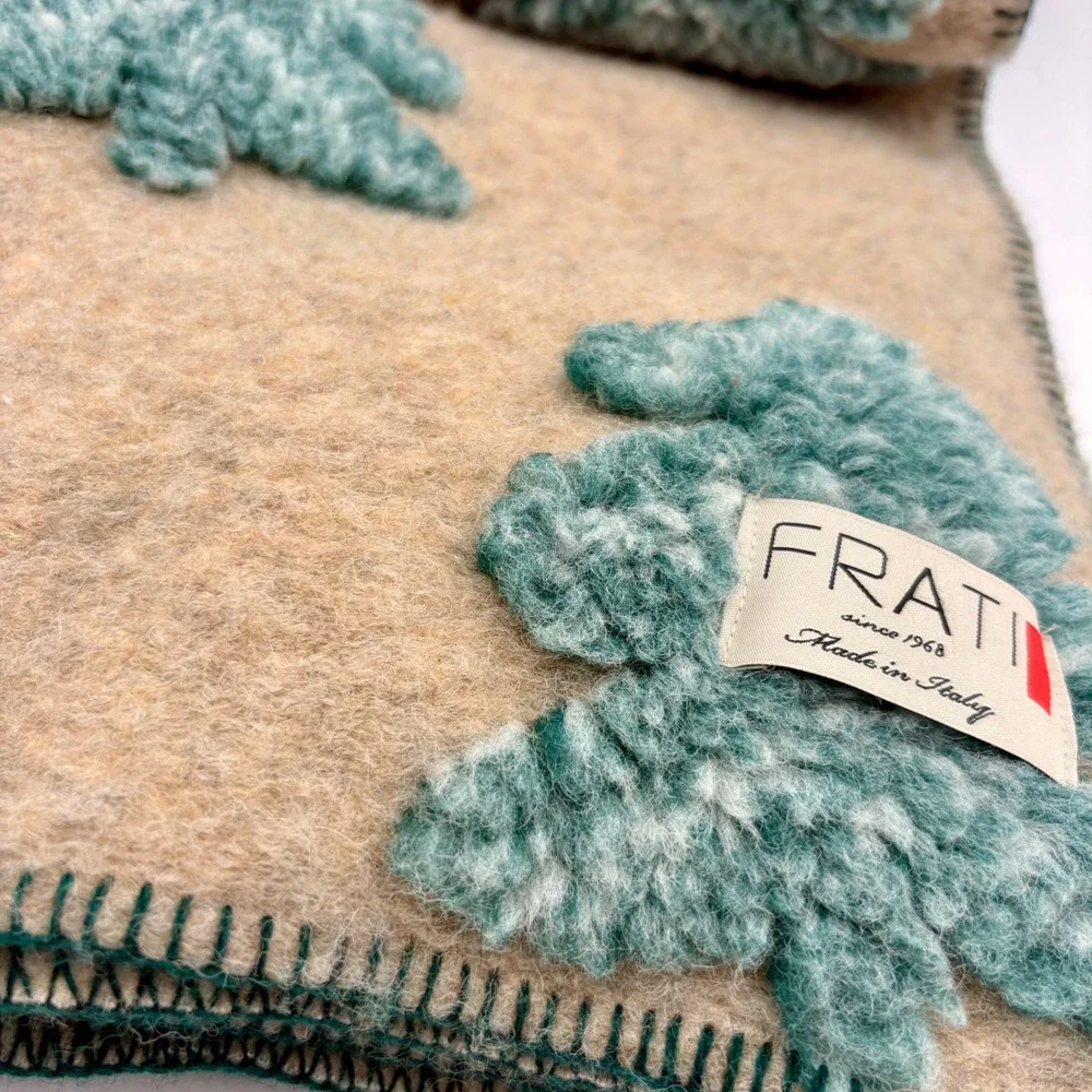 Frati Home Collection Oversized Wool Throw Blanket Neutral Tree Enchanted Forest